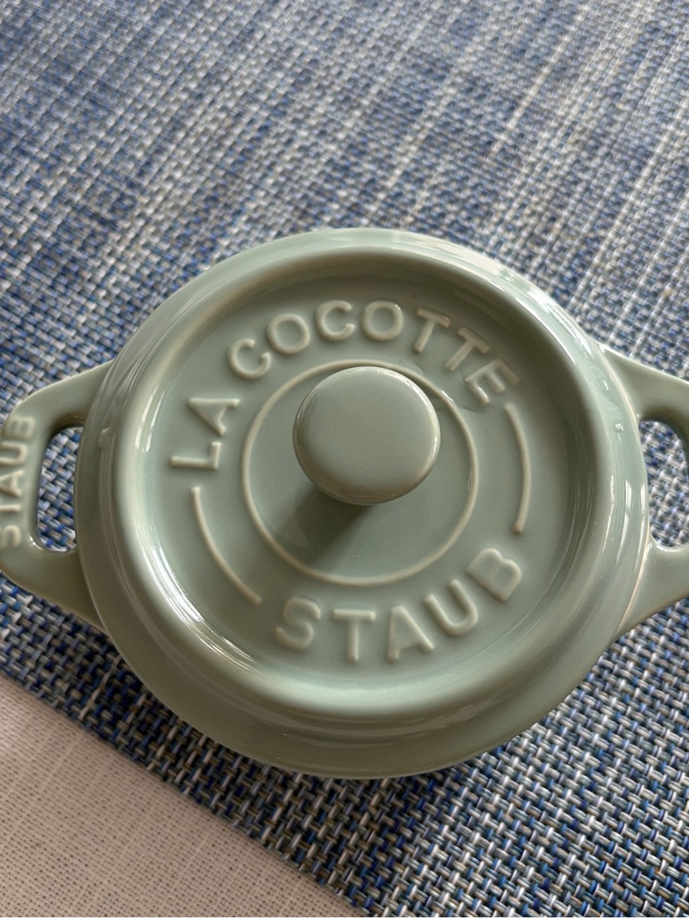 Staub Mini Round ceramic Cocotte in Eucalyptus Green 10cm
